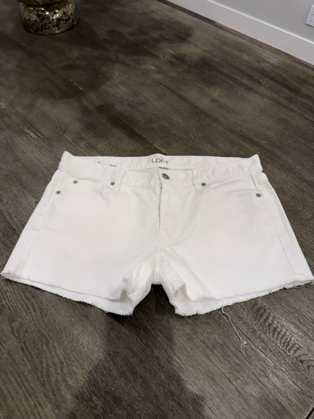 LOFT White Frayed Hem Denim Jean Shorts